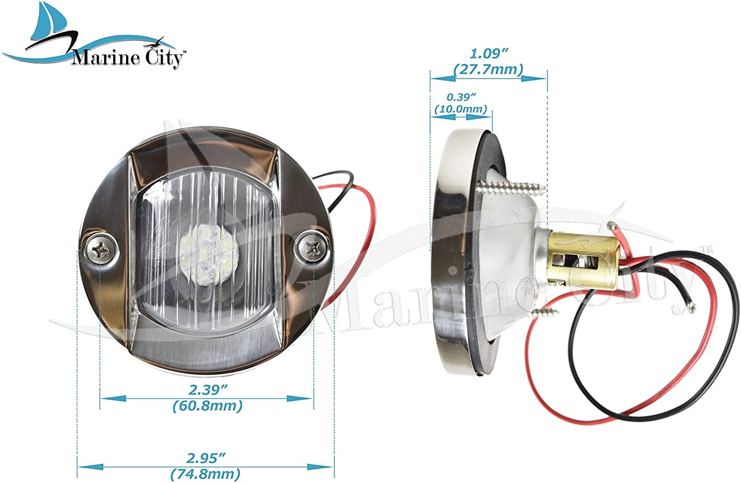 MARINE CITY Round Stainless-Steel Waterproof 3 Flush Mount Caution Red LED 12V 18W 2pcs MARINE CITY Round Stainless-Steel Waterproof 3 Flush Mount Caution Red LED 12V 18W 2pcs